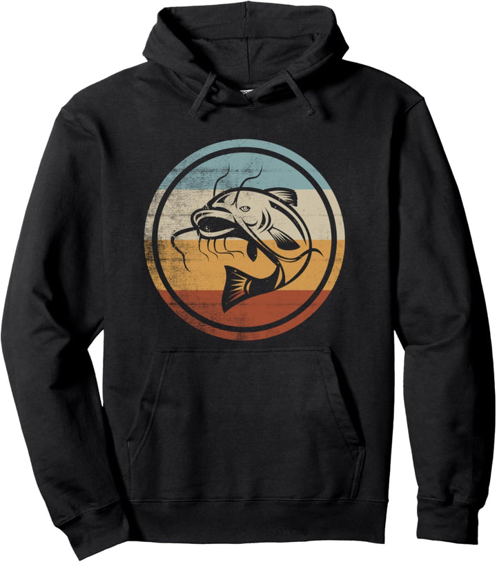 Retro Vintage Design Angeln Fischen Wels Pullover Hoodie