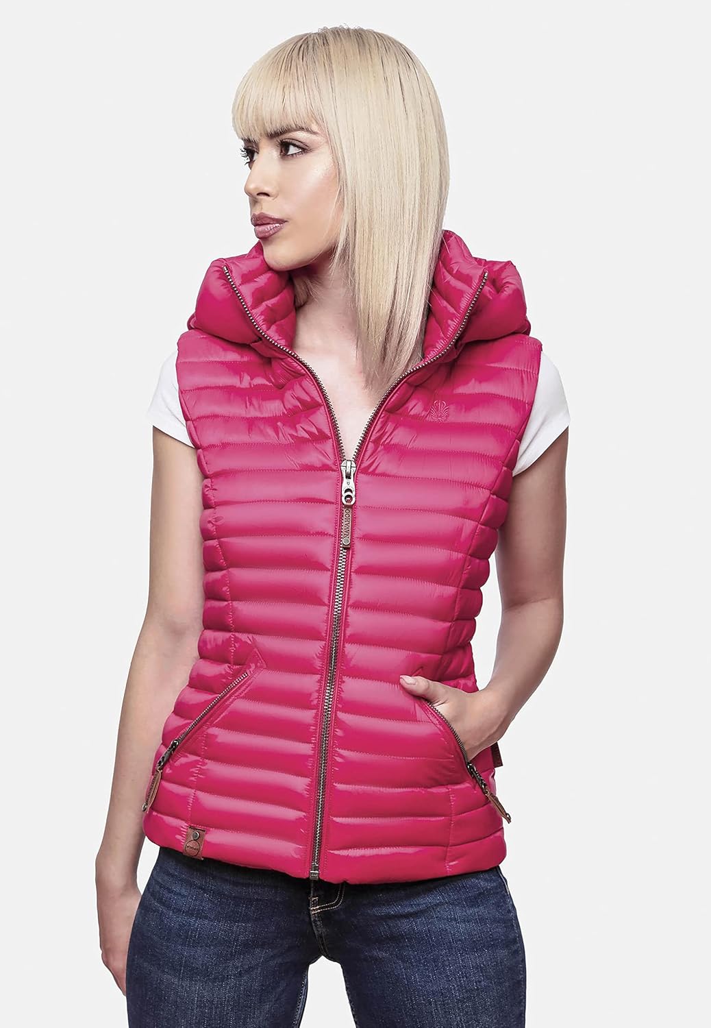 Navahoo Damen Übergangsjacke leichte Steppweste mit Abnehmbarer Kapuze Shadaa XS-3XL XS Fuchsia, XS
