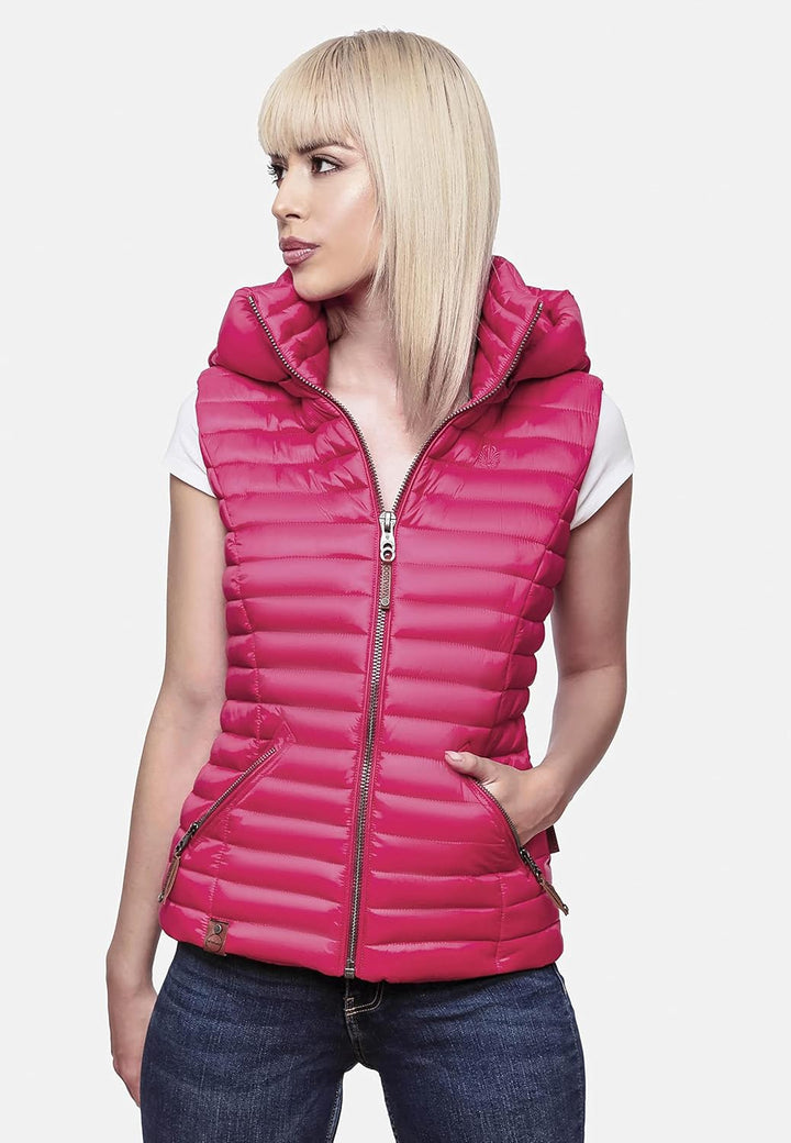 Navahoo Damen Übergangsjacke leichte Steppweste mit Abnehmbarer Kapuze Shadaa XS-3XL XS Fuchsia, XS