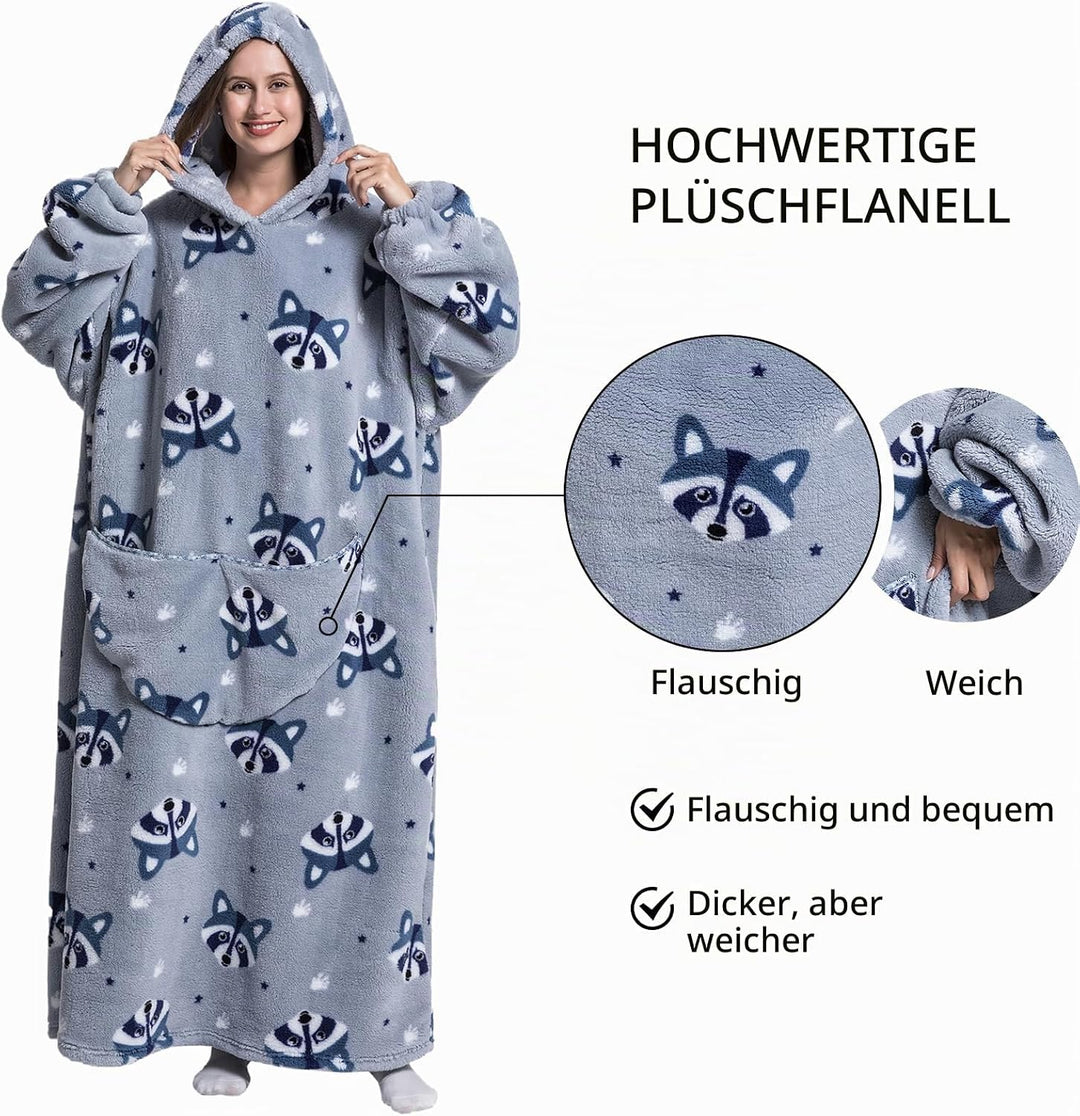 Ultra Weiche Hoodie Decke mit Ärmeln Warme Flanell Decke zum Anziehen für Zuhause Sofa und Bett, Kus