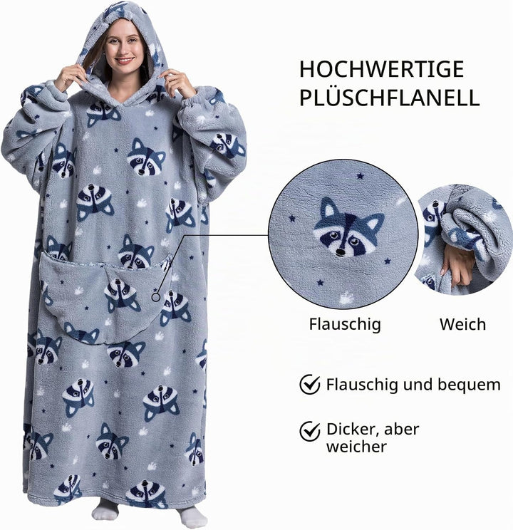 Ultra Weiche Hoodie Decke mit Ärmeln Warme Flanell Decke zum Anziehen für Zuhause Sofa und Bett, Kus