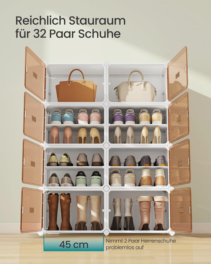 SONGMICS Schuhregal mit 8 Fächern, Schuhschrank, 30 x 45 x 30 cm pro Fach, durchsichtige Tür, Metall