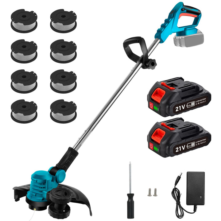 Elektrischer Rasentrimmer Mit 8 Köpfen + 2 X 2600 MAh Akkus, 5-Gang-Einstellung, Akku Rasentrimmer,