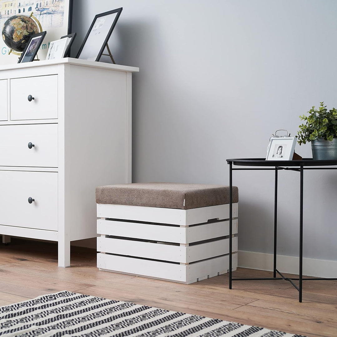 GrandBox Sitzhocker aus Holz 37x40x50 Polster, Sitztruhe Hocker mit Stauraum, Sitzbank, Sitzpouf, Si