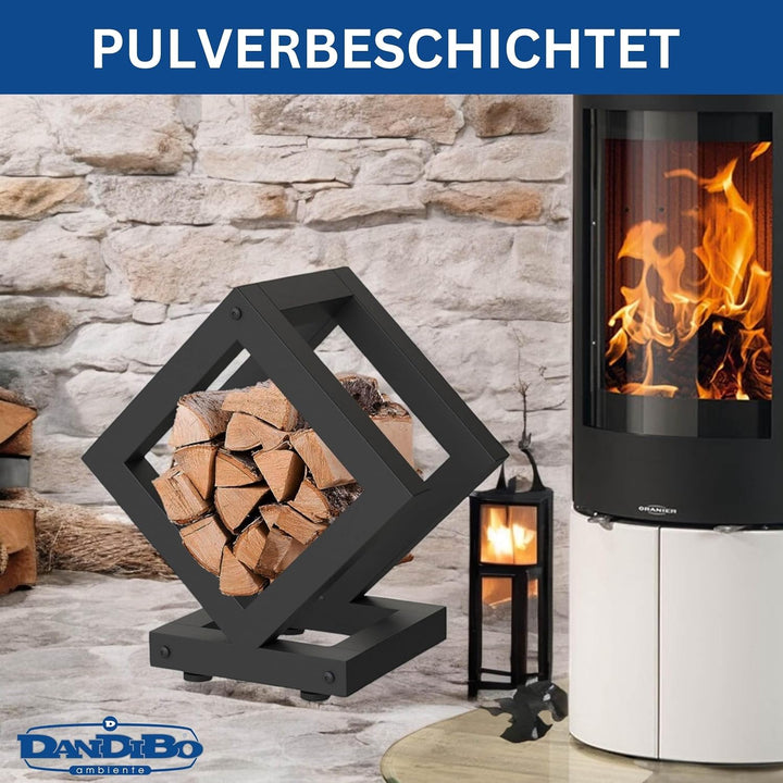 DanDiBo Kaminholzregal Innen Metall Schwarz Würfel Quadratisch 96606 Brennholzregal Holzaufbewahrung