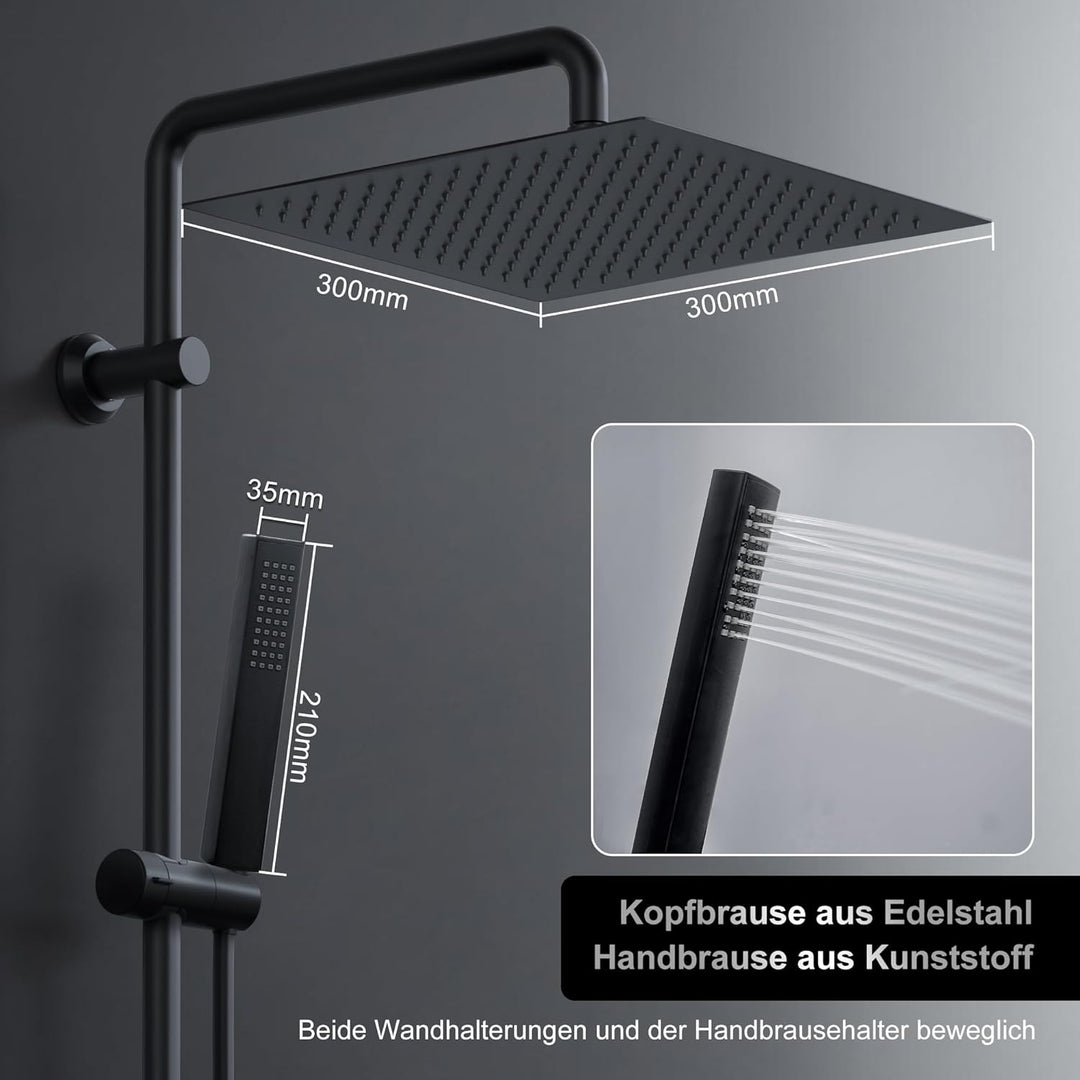 Görbach Regendusche Duschsystem ohne Armatur, Edelstahl Duschset mit 92cm Duschstange, Eckig XXL Übe