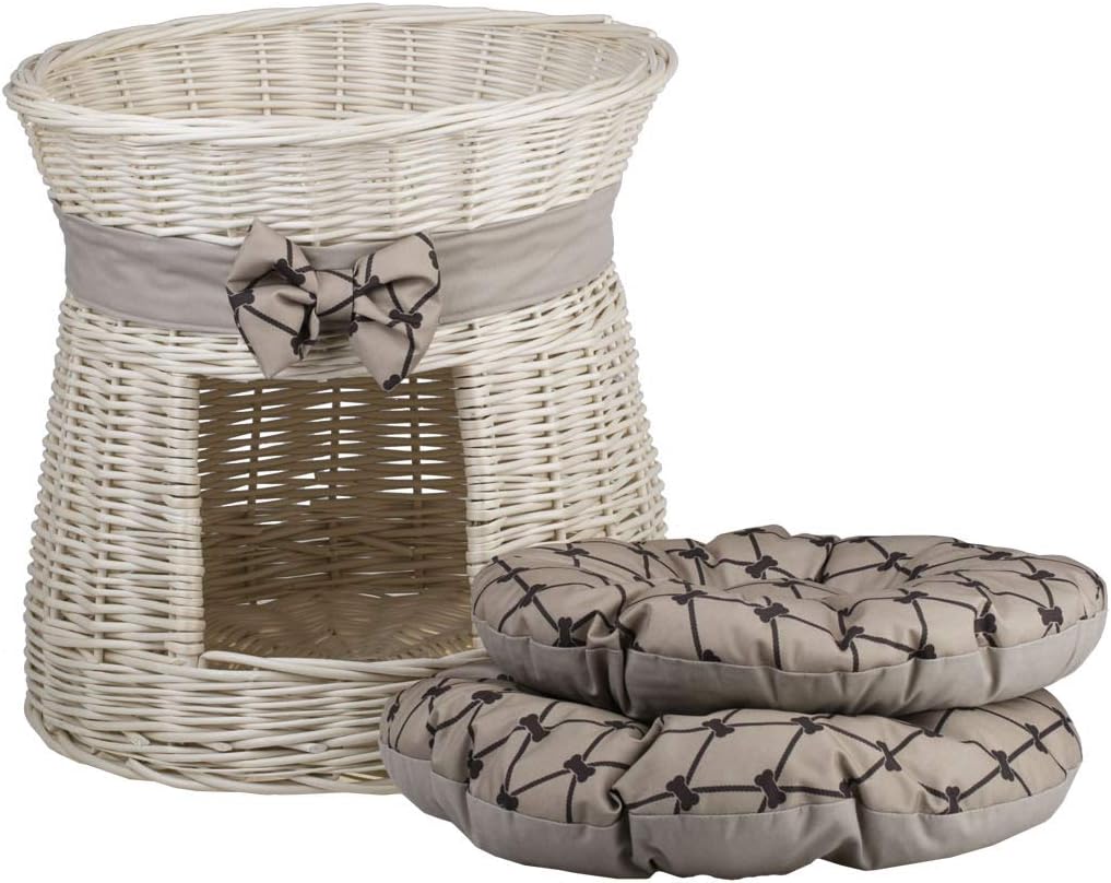 e-wicker24 Runde Katzenhütte, Katzenkorb aus Weide, Korb für die Katze mit Zwei Etagen, Katzenlager