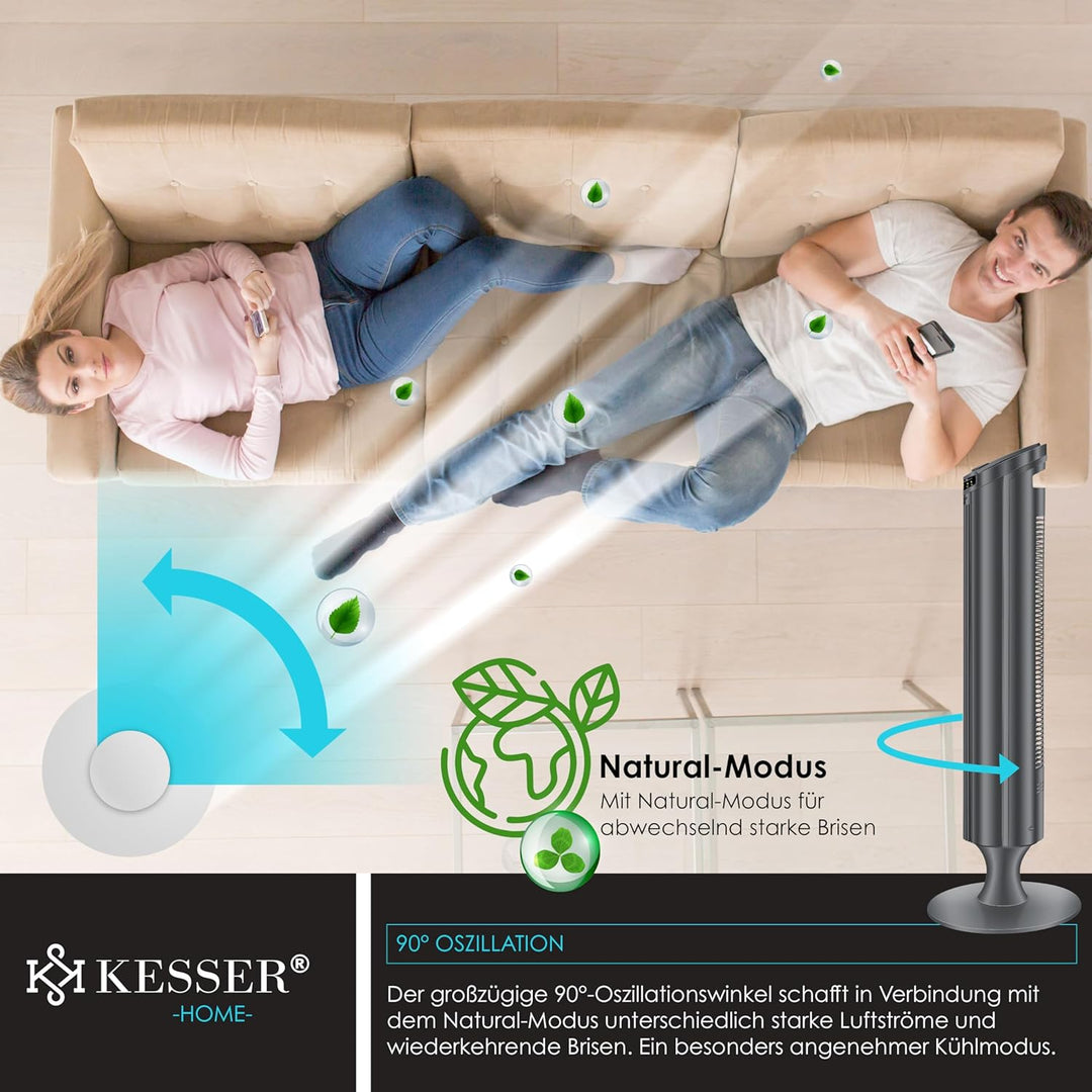 KESSER® Turmventilator mit Fernbedienung | 90° Oszillationswinkel | 3 Stufen | 90 cm |+ Timerfunktio