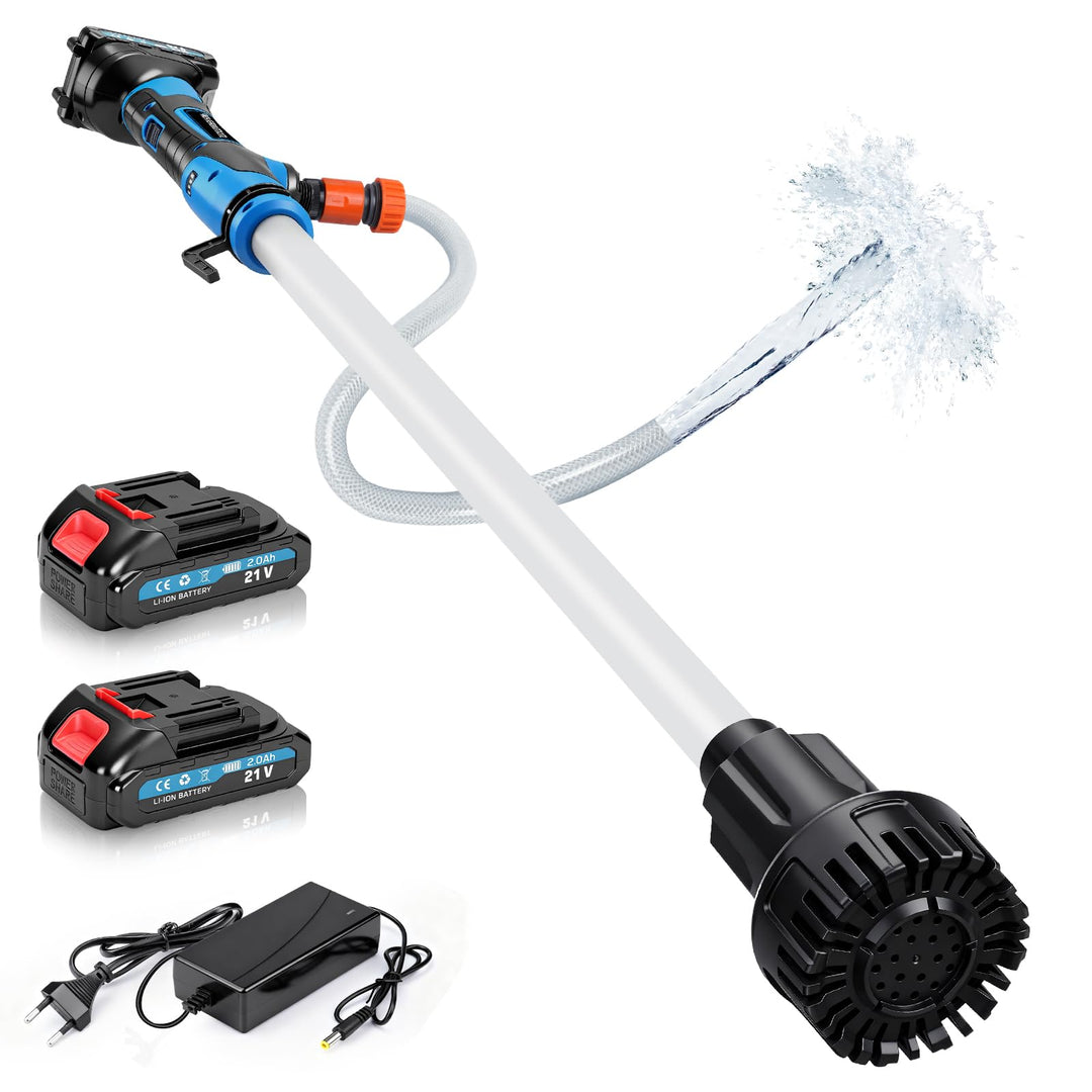 Akku Regenfasspumpe Wasserpumpe mit 2xAkkus, Kabellose Stab-Wasserpumpe, Max. Förderleistung 3000 L/
