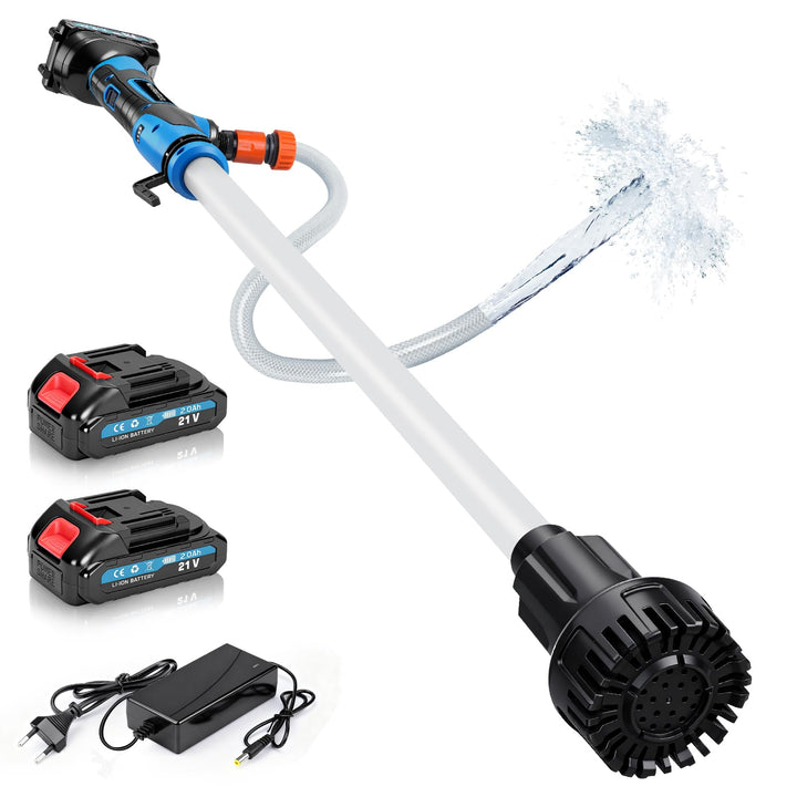 Akku Regenfasspumpe Wasserpumpe mit 2xAkkus, Kabellose Stab-Wasserpumpe, Max. Förderleistung 3000 L/