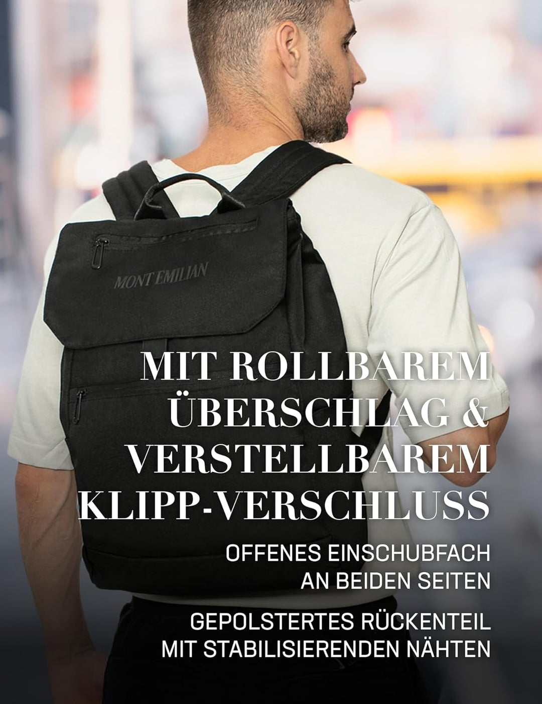 MONT EMILIAN Rucksack für Damen und Herren, als Rolltop oder mit Klappdeckel. Daypack für Freizeit,