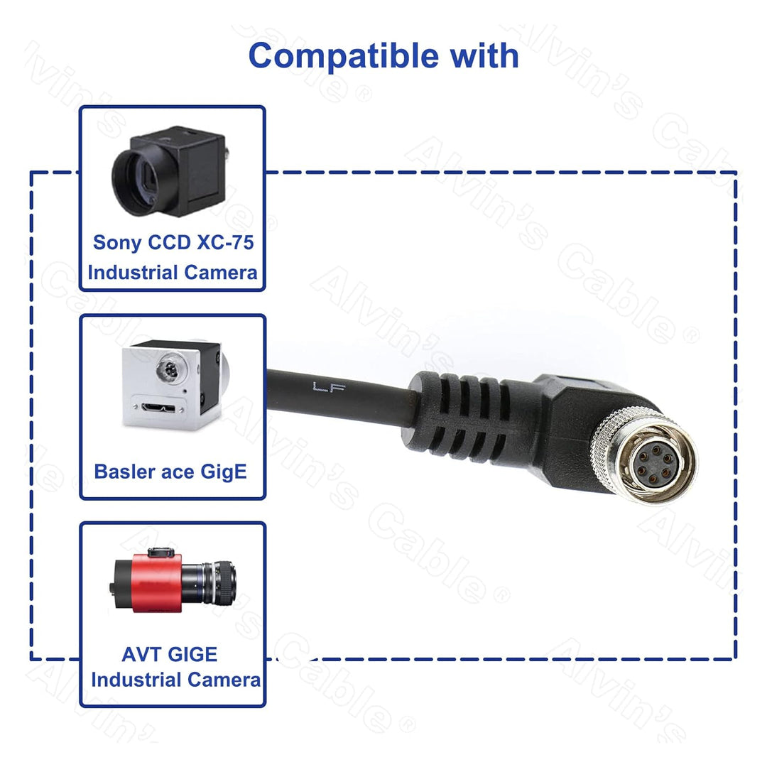 Alvin's Cables Hirose 6 Pin HRS HR10A-7P-6S Rechter Winkel zum offenen Stromkabel für Basler 1M 1M C