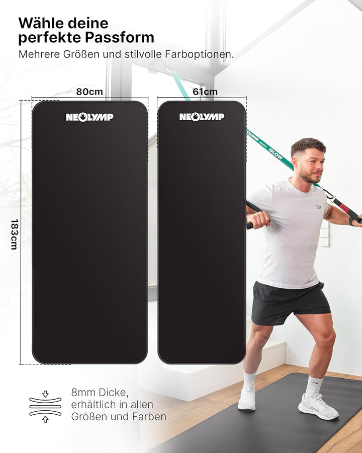 NEOLYMP extra dicke und rutschfeste Fitnessmatte mit Fitness E-Book und Tragegurt - Pilatesmatte, Yo