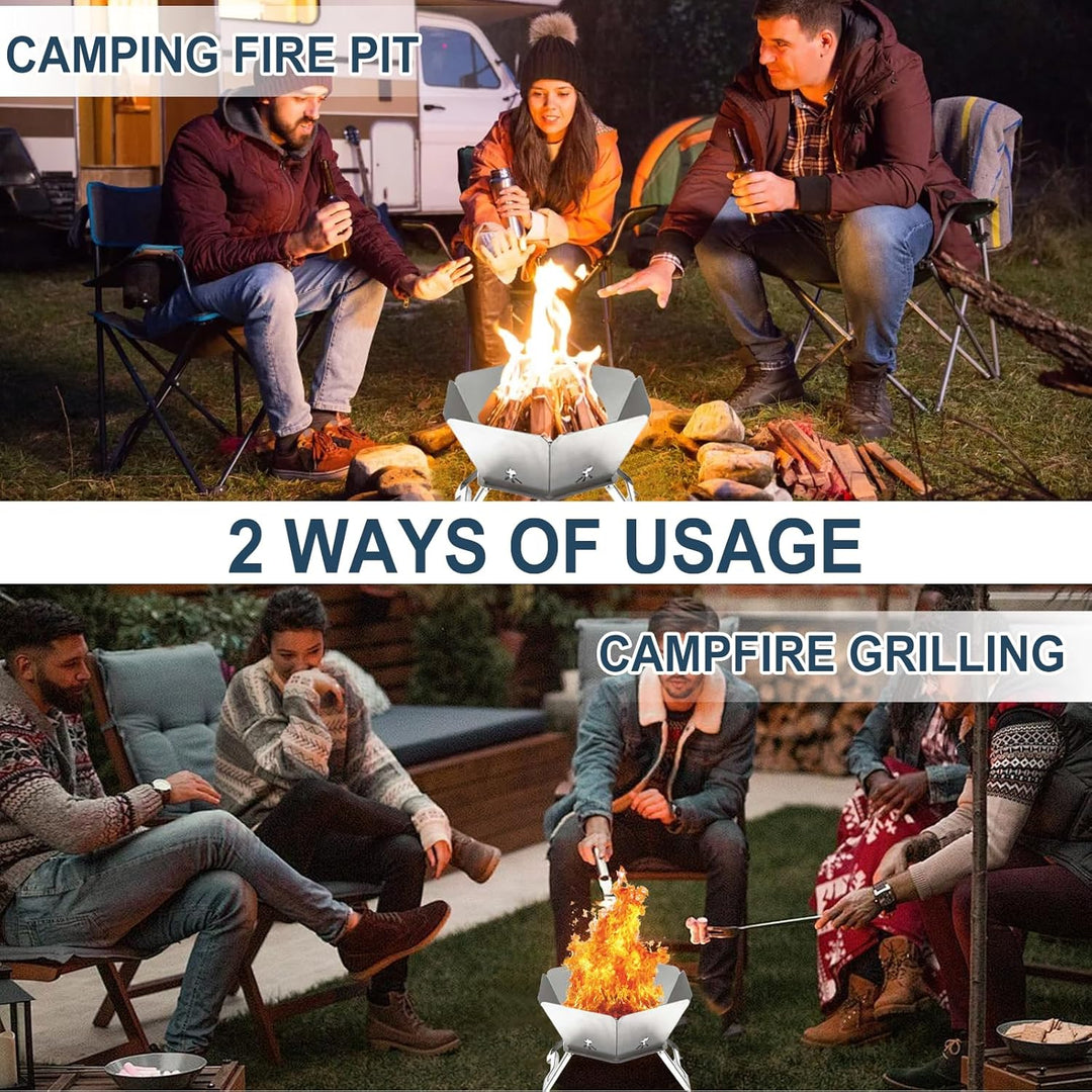 Tragbare Feuerstelle für Camping, Faltbare Feuerstelle Edelstahl Outdoor, Camping Feuerschale für Pi