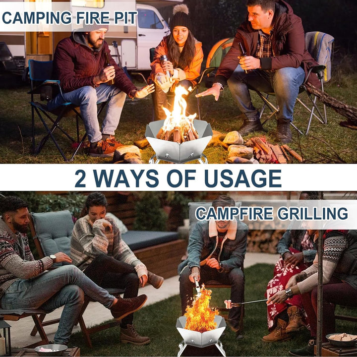 Tragbare Feuerstelle für Camping, Faltbare Feuerstelle Edelstahl Outdoor, Camping Feuerschale für Pi