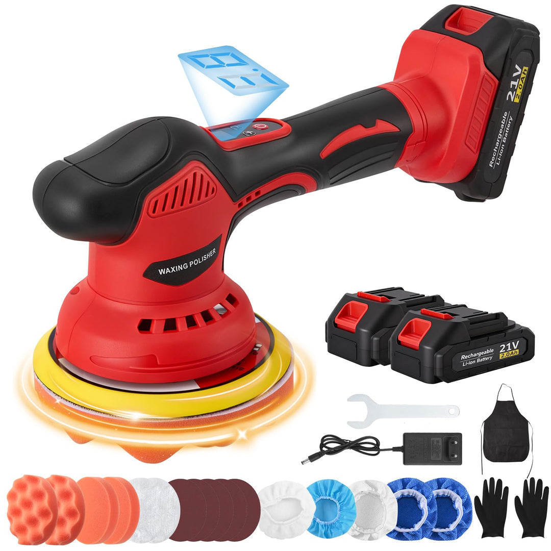 Akku Poliermaschine für Auto, 21V Polishing Machine, 8 Variable Geschwindigkeit - 2800-5500 RPM, mit