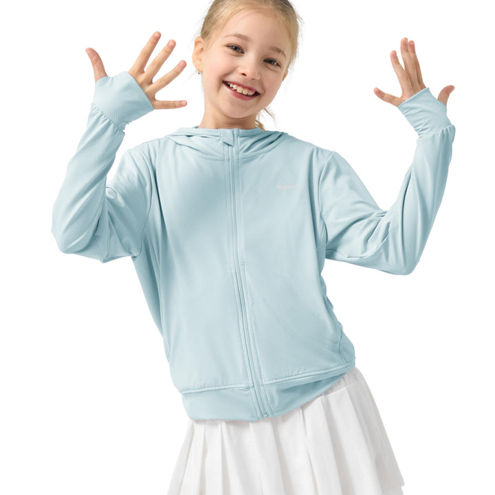 Rolanko Mädchen Sommerjacke mit Daumenlöchern Langarm Sonnenschutz Schnell Trocknend Reissverschluss