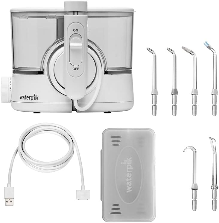 Waterpik ION WF11 Munddusche (Weiss), kabellos, wiederaufladbar und tragbar, mit 6 Aufsätzen und 1 A