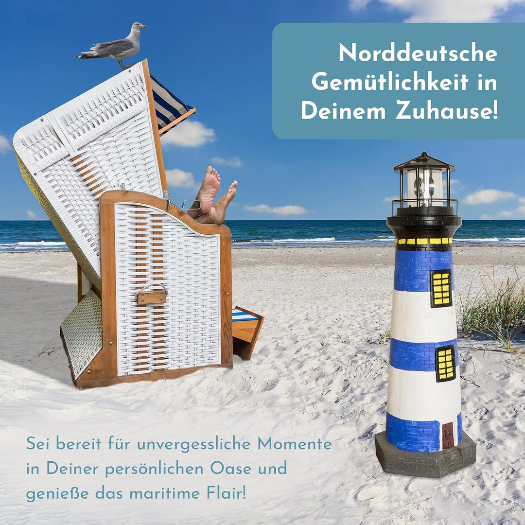 NATIV LEMODO Gartendeko Leuchtturm 83cm hoch | Handbemalte Gartenfigur mit solarbetriebenem, rotiere