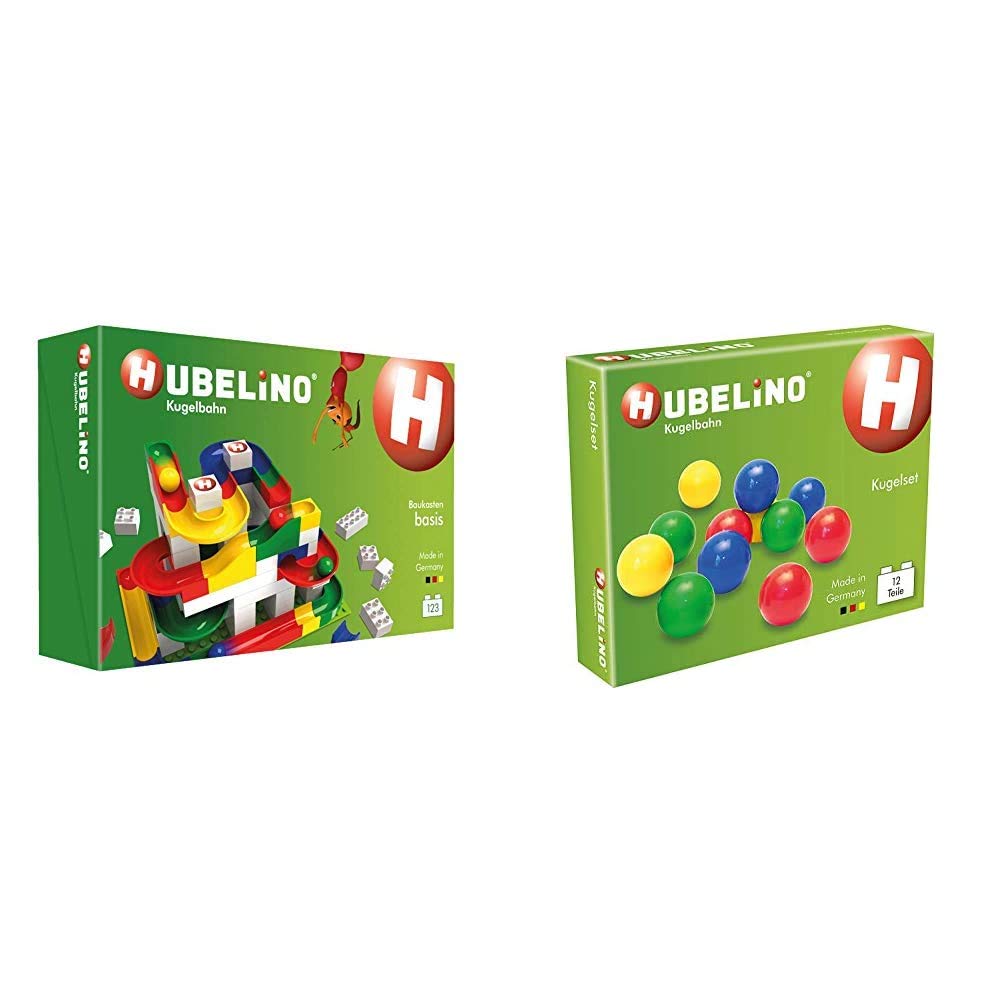 Hubelino 420480 Baukasten Basis Kugelbahn, Multicolour & 420336 - Kugelbahn - Kugelset - ab 4 Jahre