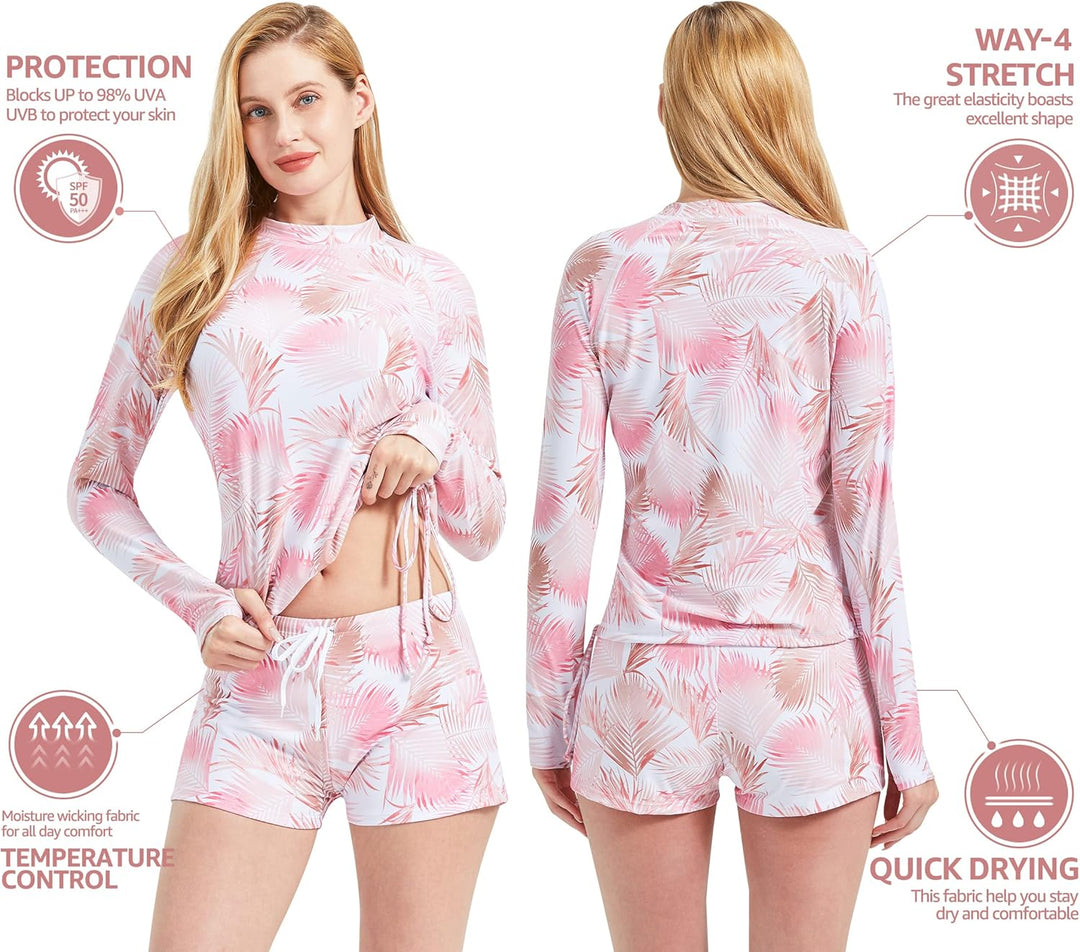 UNIQUEBELLA Rash Guard Damen, UV-Schutz UPF 50+ Langarm Surf Shirt mit Schönen Mustern Bademode Bade