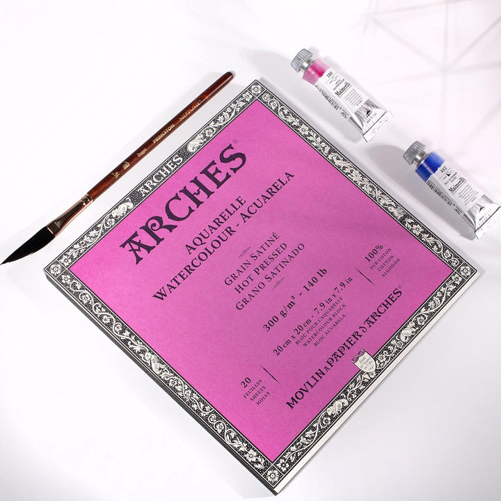 Arches 1795071 Aquarellpapier im Block (20 x 20 cm, 4-seitig geleimt, 300g/m² Satiniert) 20 Blatt na