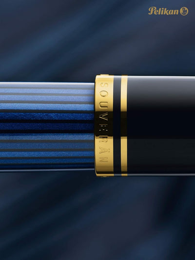 Pelikan Füllhalter Souverän 400, Schwarz-Blau, Feder F (fein), hochwertiger Kolbenfüller im Geschenk