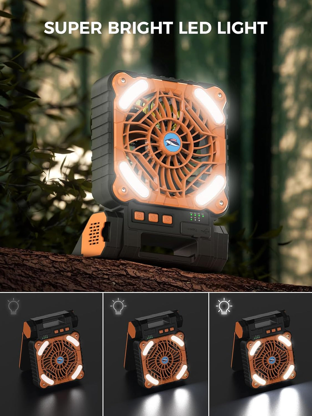 Smiling Shark Camping Ventilator LED, 6000mAh USB Aufladbar Tragbar Zelt Ventilator light 4 Speeds &