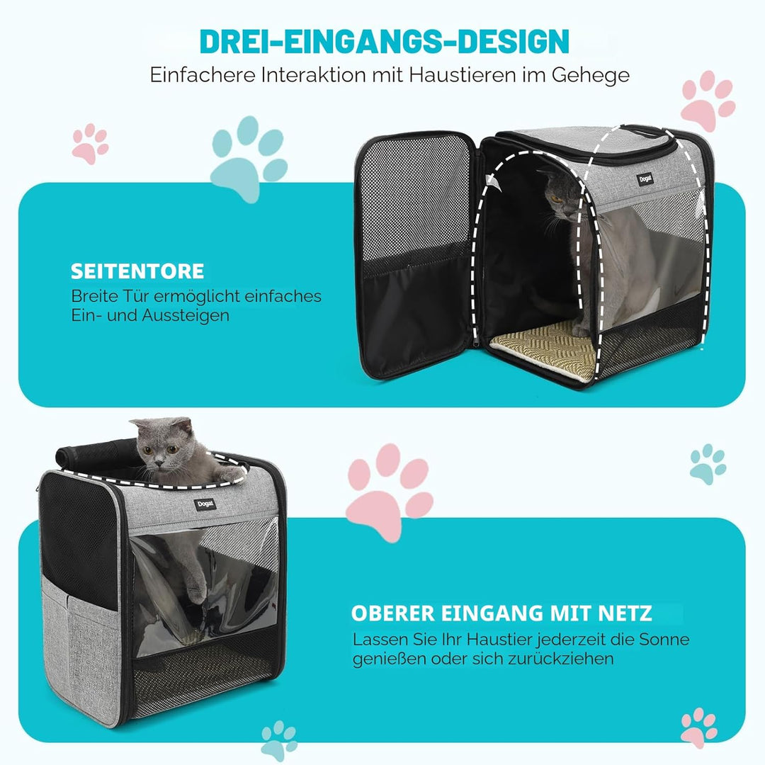 Dogat Katzenrucksack mit Netzfenster, Tragbare und Faltbare Haustier Rucksack mit integrierter Siche