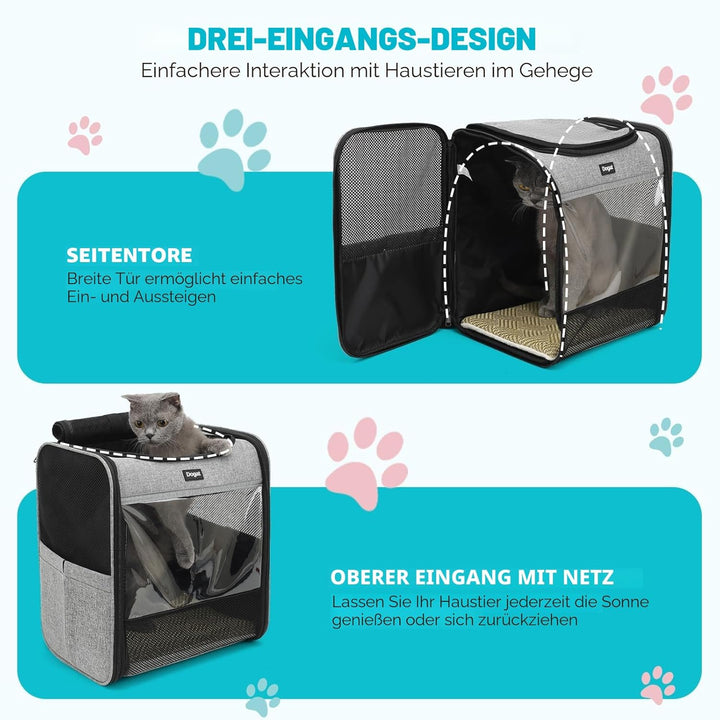 Dogat Katzenrucksack mit Netzfenster, Tragbare und Faltbare Haustier Rucksack mit integrierter Siche