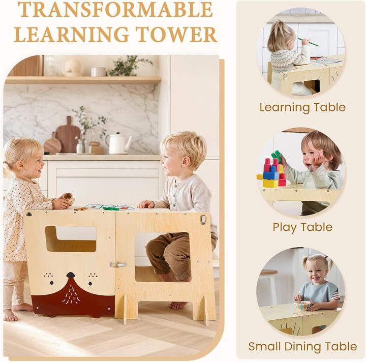 labebe Lernturm ab 1 Jahr（92 * 38.5 * 42cm）， klappbar Montessori Learning Tower，3 in 1 Montessori Le