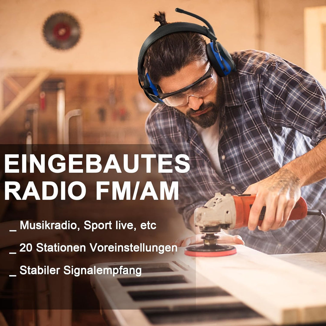 Gehörschutz mit Radio und Bluetooth, FM/AM-Digital-Radio, Sicherheits-Ohrenschützer für Arbeits,Mähe