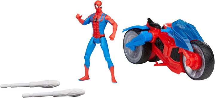 Spider-Man Marvel Web-Motorrad Spielzeug-Set mit 10 cm grosser Action-Figur und 2 Netz-Projektilen