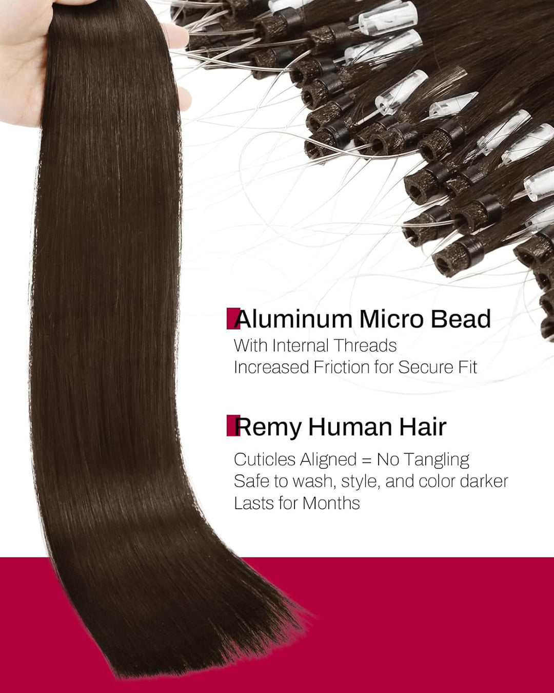 Moresoo Microring Extensions Echthaar Braun 55 cm Haarverlängerung Echthaar Microring Dunkelbraun Un