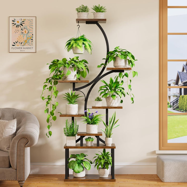 BACEKOLL 8 Ebenen Blumenständer 157cm - Metall-Holz Pflanzenregal - Innen & Aussen Blumentreppe - De