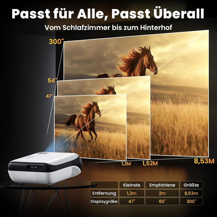 HOPVISON Beamer 4K Unterstützt, 9500 Lumen Beamer Bluetooth 5.1, Native 1080P Tragbare Mini Heimkino