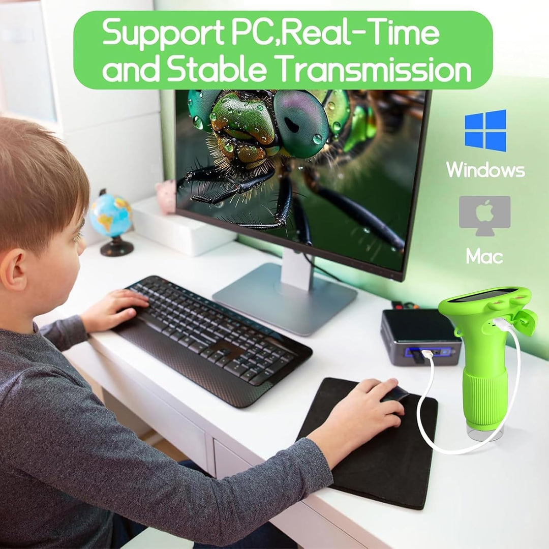 Daxiongmao Kinder-Mikroskop mit 2,0 Zoll IPS-Display, USB-Anschluss für PC, 8 LED-Beleuchtung, 200-1