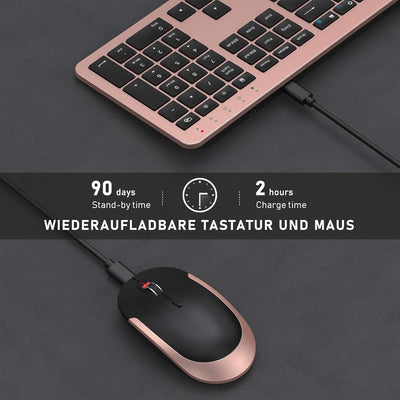 seenda Funktastatur mit Maus, Wiederaufladbare Ultra-Dünne Tastatur Maus Set Kabellos, Ergonomische