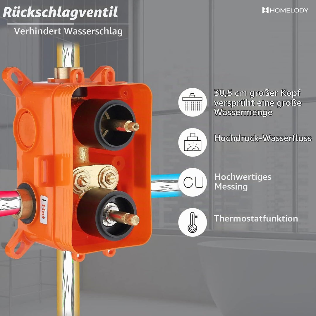 HOMELODY Schwarz Duschsystem mit Thermostat Unterputz Regendusche Duschsystem Eckig,Duscharmatur Dus