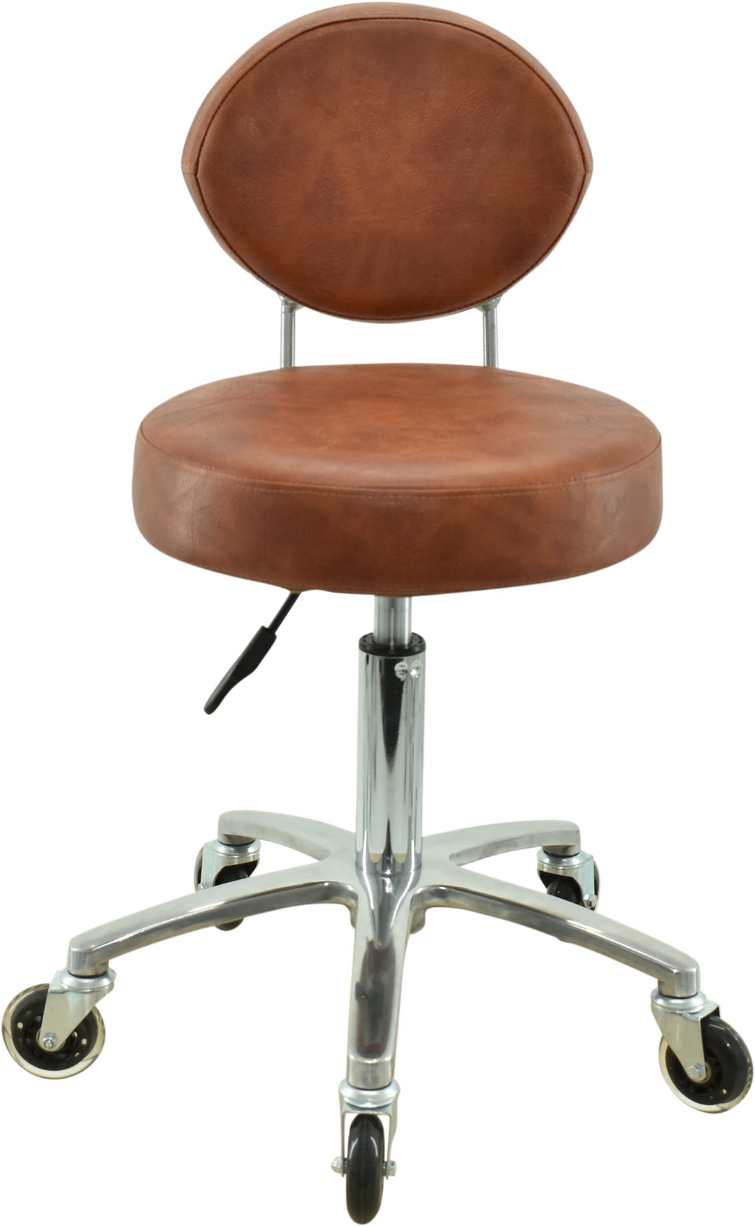 Premium Rollhocker Hellbraun mit ovaler Lehne höhenverstellbar von 50 bis 65 cm - Rundsitz- Drehhock