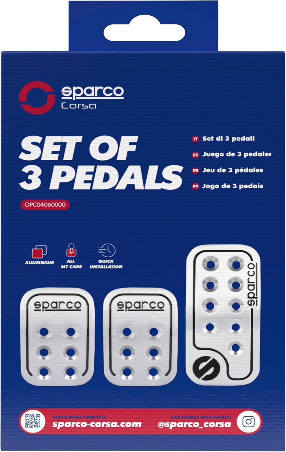 Walser 16959 Pedalset Sparco Racing 3 - teilig 150 ml, Chrom Aluminium Single, Aluminium Single
