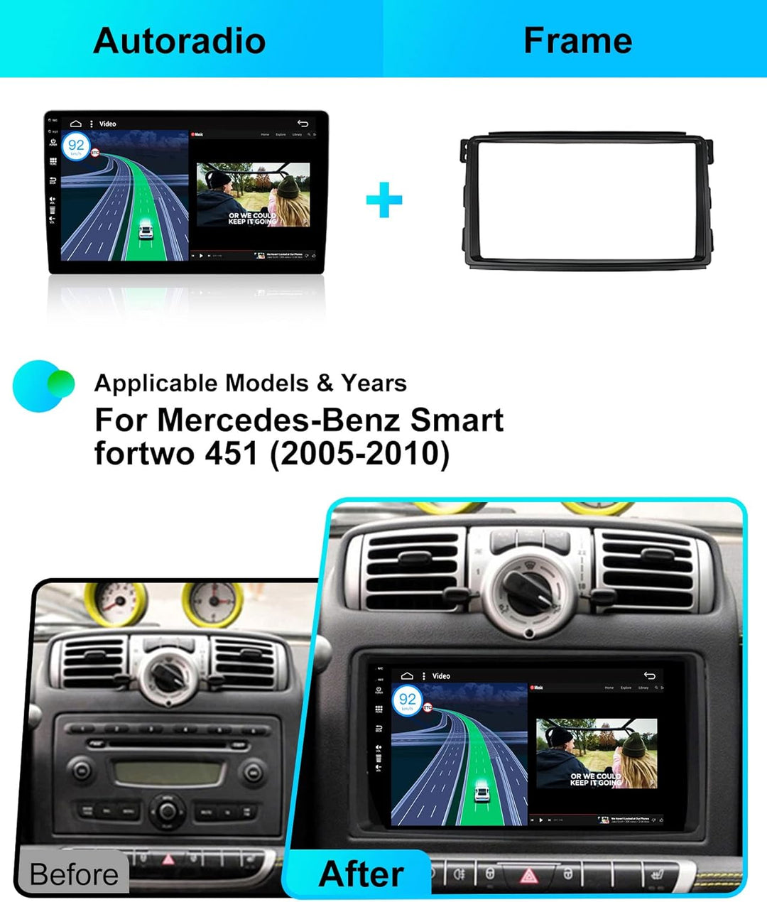 JOYX - 6G+128G - Android 15 IPS Autoradio Passt für Benz Smart fortwo 451 (2005-2010) - Kabellos Car