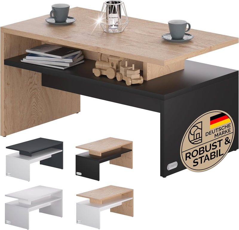Casaria® Couchtisch mit Ablage Stauraum 92x51x48 cm Kratzfest 50 kg Belastbarkeit Modern Gross Wohnz
