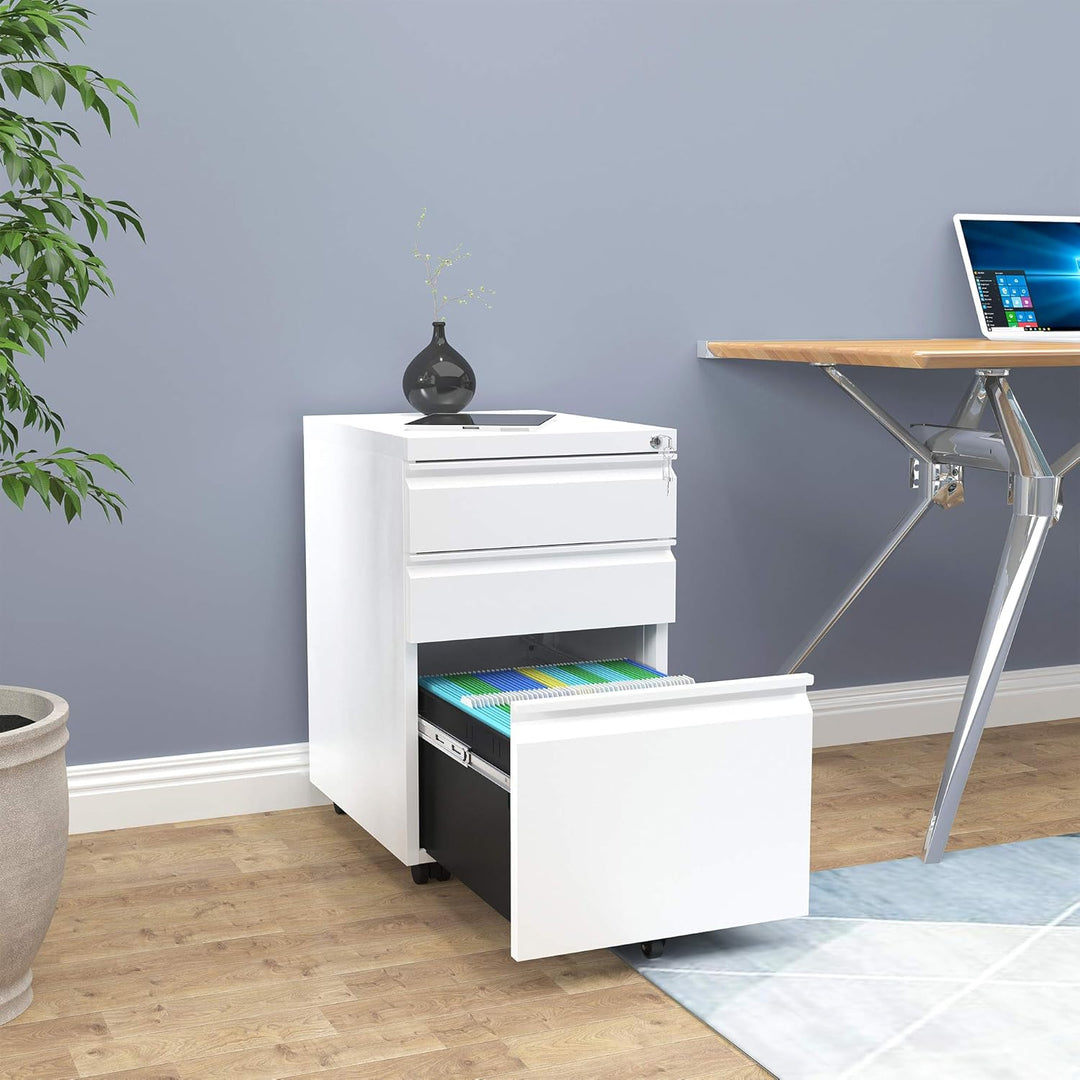 YITAHOME Mobiler Aktenschrank, Abschliessbar Rollcontainer mit 3 Schubladen für A4, Legal, Letter, M