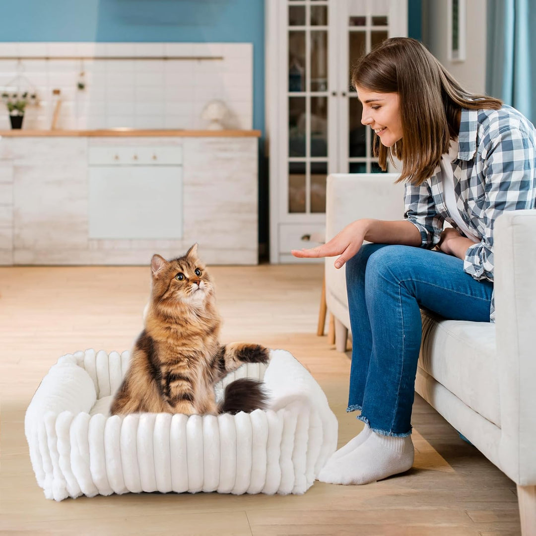XIAPIA Katzenbett Flauschig Washbar 63x53x18 cm, Plüsch Katzen Schlafplatz Weich und Warm für Katzen