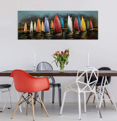 KunstLoft Metallbild 3D | 100% HANDGEFERTIGT | 150x50x5,5cm | Wandbild Metall Deko 'Speedy Boats' |