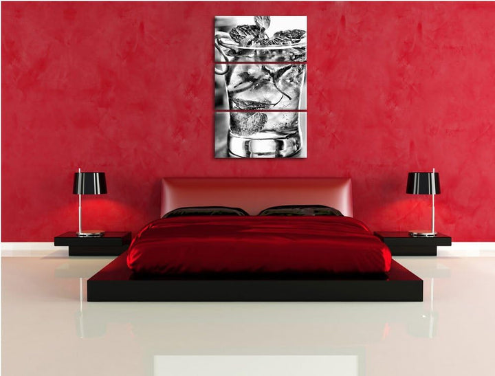 Cocktail mit Pfefferminz als Leinwandbild/Grösse: 3 Teilig (120x80) cm/Wandbild/Kunstdruck/fertig be