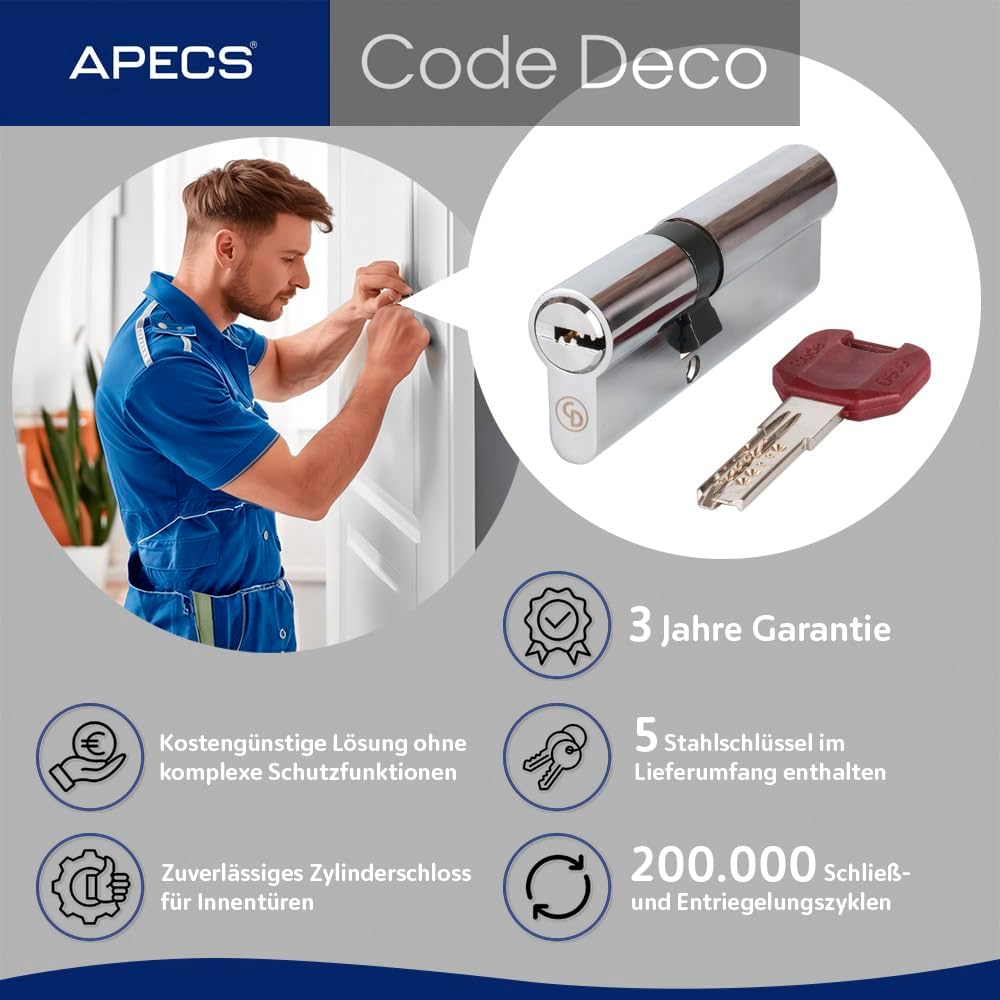 APECS Schliesszylinder Sicherheitsschloss Wohnungstür Doppelzylinder 70 (30/40) mm mit 5 Schlüsseln