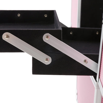 Arebos Kosmetikkoffer | 15L | 5 Fächer | Pink | Aluminium | inkl. Schloss & Schlüssel | 2 ausklappba