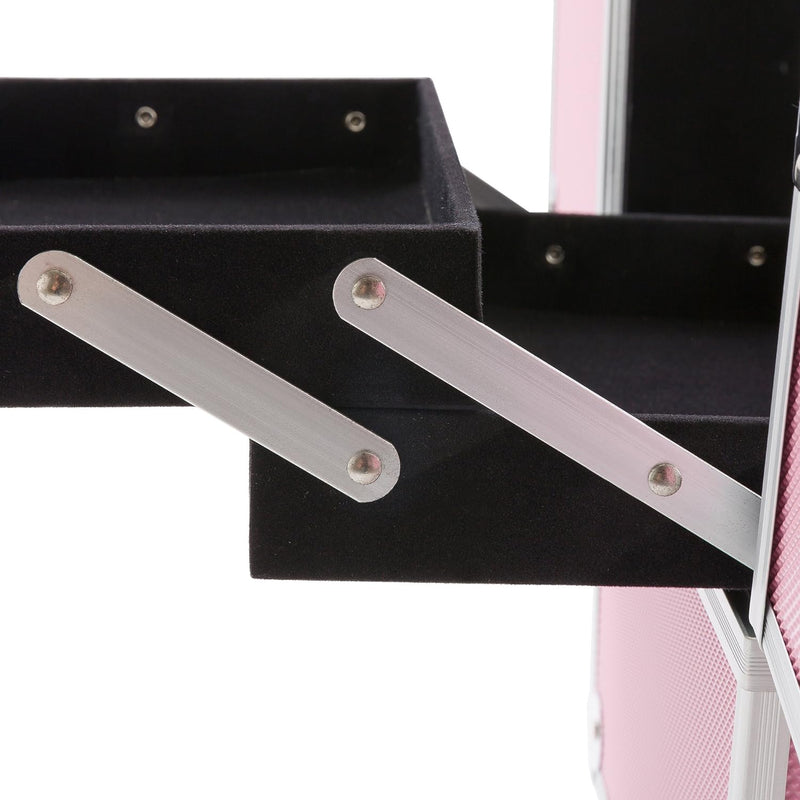 Arebos Kosmetikkoffer | 15L | 5 Fächer | Pink | Aluminium | inkl. Schloss & Schlüssel | 2 ausklappba